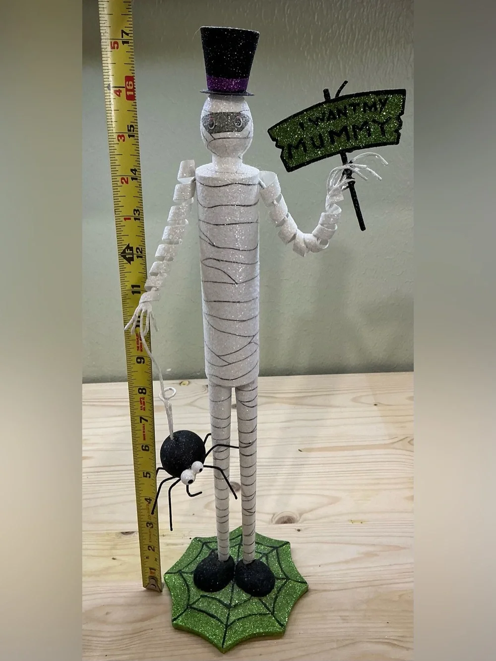 Pier 1 Imports Skinny Mummy Figurine 17” Halloween Decor Glitter Rare Vintage